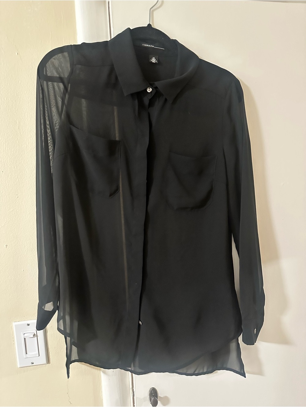 ISDA Sheer Black Button-Down Shirt with Chest Pockets